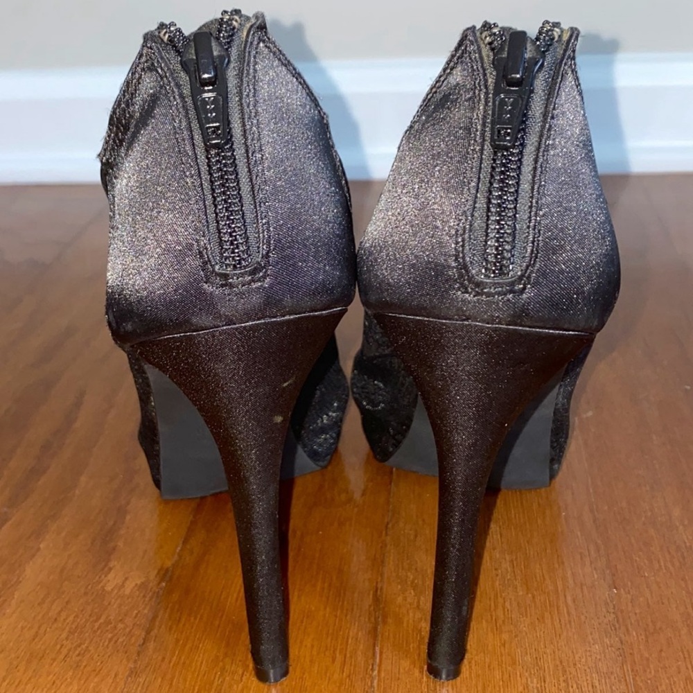 Elle Black Lace Peep-Toe Heels - Picture 4 of 8